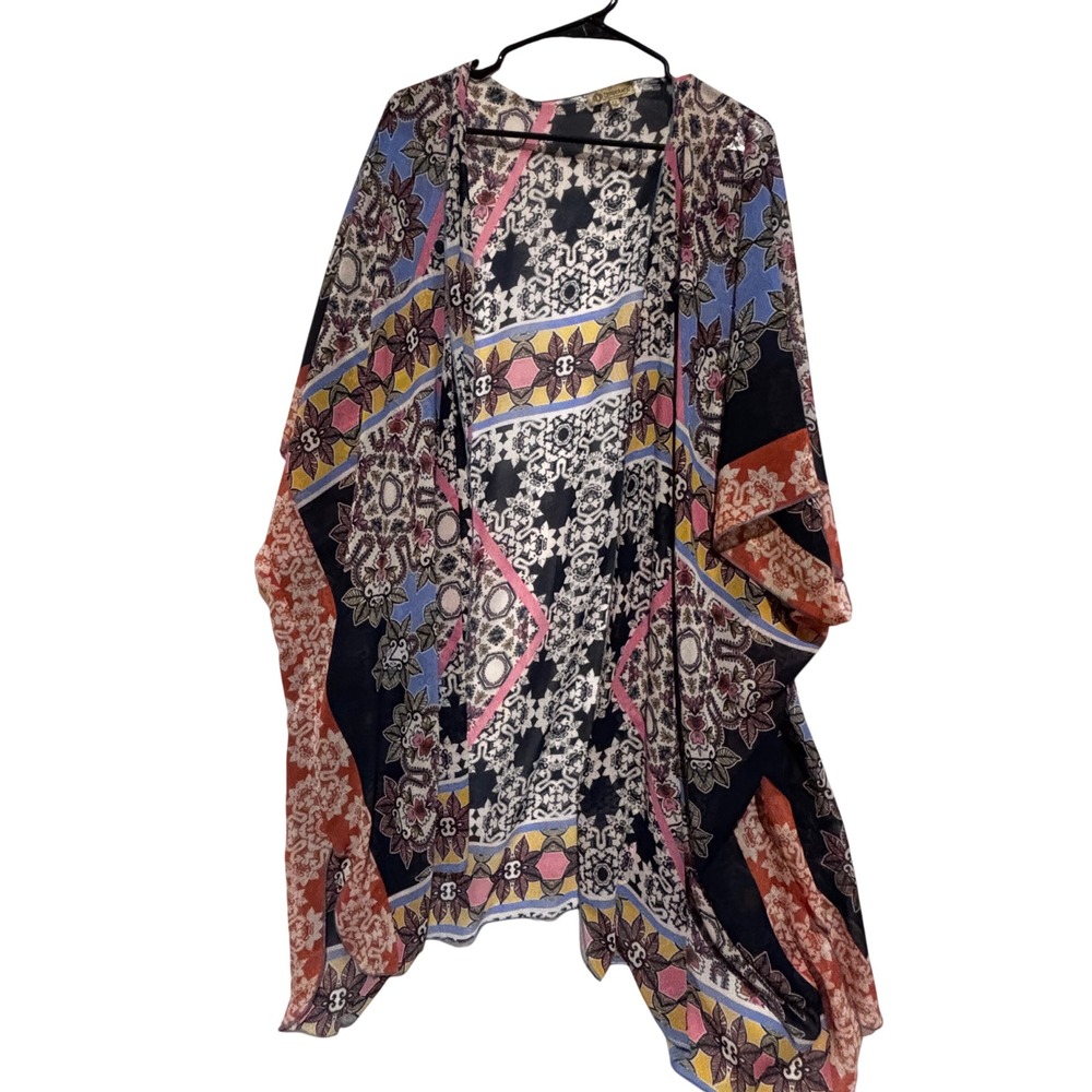 Democracy Womens 2X Kimono Shacket Paisley Floral Sheer Open Front Boho layering